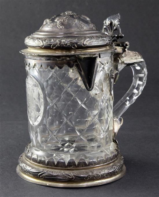 A German facetted glass and silver mounted flagon, late 18th century, height 18cm (7in.)